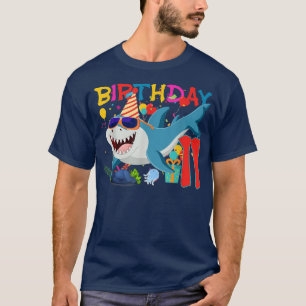 11th Birthday Family Shark Kids Eleven Eleven Elev T-Shirt