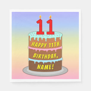 11th Birthday: Fun Cake and Candles + Custom Name Napkin