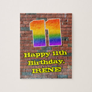 11th Birthday: Fun Graffiti-Inspired Rainbow 11 Jigsaw Puzzle