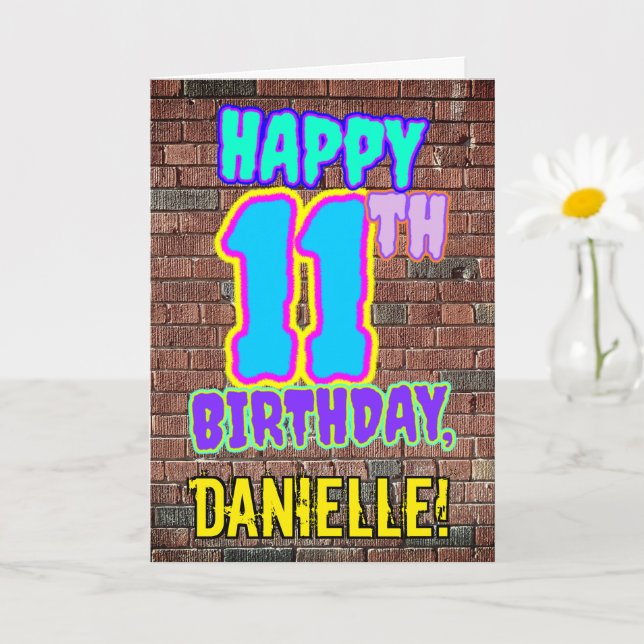 11th Birthday - Fun, Urban Graffiti Inspired Look Card (Small Plant)