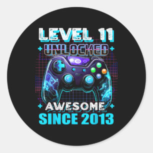 11th Birthday Gamer 11 Year Old Funny Bday Boy Ele Classic Round Sticker