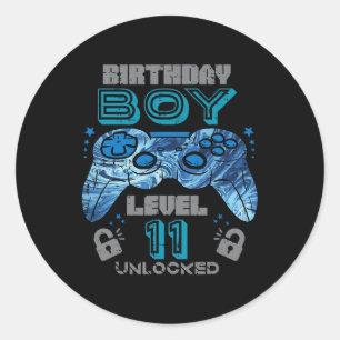 11th Birthday Gamer Level 11 Unlocked Video Gaming Classic Round Sticker