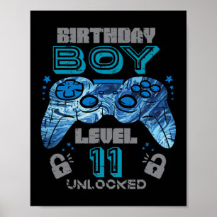 11th Birthday Gamer Level 11 Unlocked Video Gaming Poster