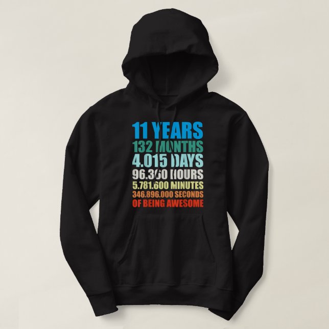 11th Birthday Gift Boy 11 Years Being Awesome T Sh Hoodie (Design Front)