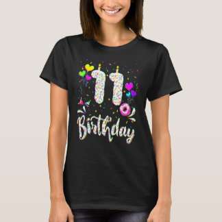 11th Birthday Girl   11 Years Old Bday Doughnut Pa T-Shirt