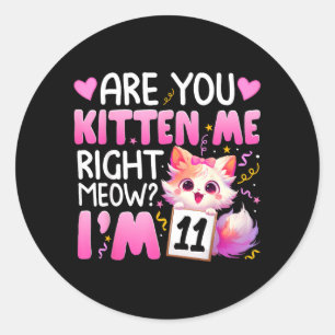 11th Birthday Girl 11yr Eleven 11 Year Old Kitten Classic Round Sticker