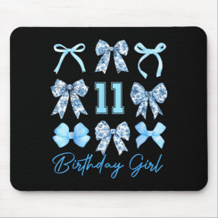 11th Birthday Girl Blue Toile Coquette Bow 11 Year Mouse Pad