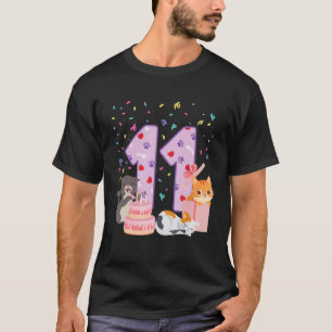 11th Birthday Girl cute Cat outfit 11 years old bd T-Shirt