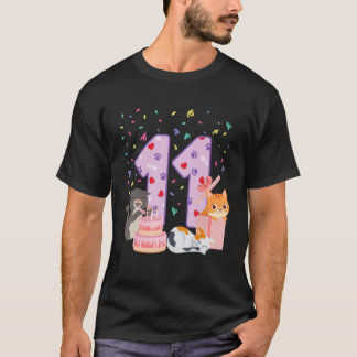 11th Birthday Girl cute Cat outfit 11 years old bd T-Shirt