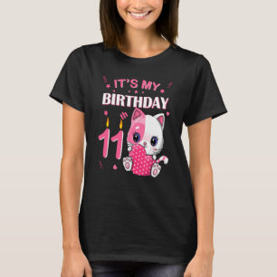 11th Birthday Girl Cute Cat Outfit 11th Years Old T-Shirt