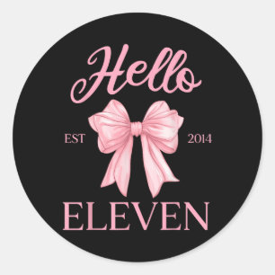 11th Birthday Girl Cute Coquette Bow Hello Eleven Classic Round Sticker