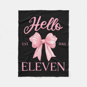 11th Birthday Girl Cute Coquette Bow Hello Eleven Fleece Blanket