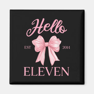 11th Birthday Girl Cute Coquette Bow Hello Eleven  Magnet