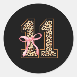 11th Birthday Girl Nk Coquette Bow Leopard 11 Year Classic Round Sticker