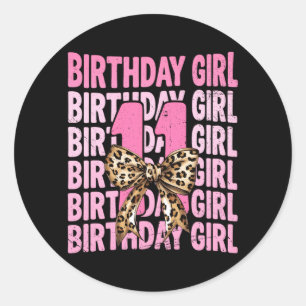 11th Birthday Girl Pink Coquette Leopard Bow 11 Classic Round Sticker