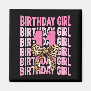 11th Birthday Girl Pink Coquette Leopard Bow 11 Magnet