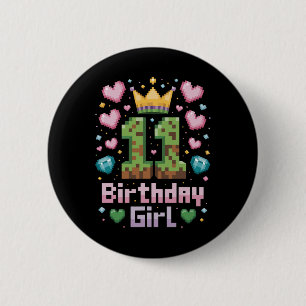 11th Birthday Girl Shirt Gaming Pixel Party 11 Yea 6 Cm Round Badge