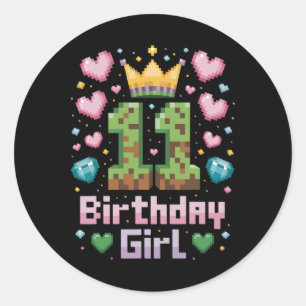11th Birthday Girl Shirt Gaming Pixel Party 11 Yea Classic Round Sticker