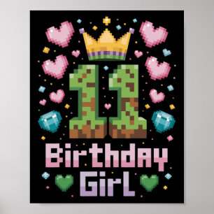 11th Birthday Girl Shirt Gaming Pixel Party 11 Yea Poster