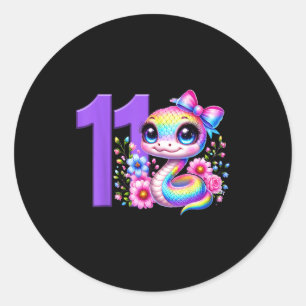 11th Birthday Girl Snake Party Rainbow Coquette Bo Classic Round Sticker