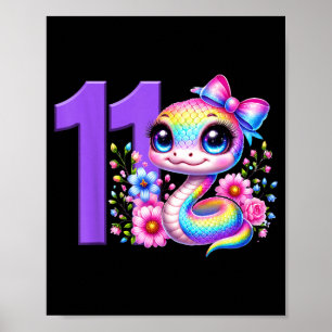 11th Birthday Girl Snake Party Rainbow Coquette Bo Poster