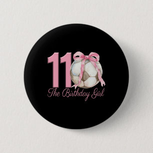 11th Birthday Girl Soccer Ball Coquette Pink Bow 1 6 Cm Round Badge