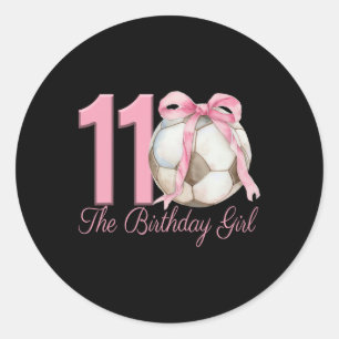 11th Birthday Girl Soccer Ball Coquette Pink Bow 1 Classic Round Sticker