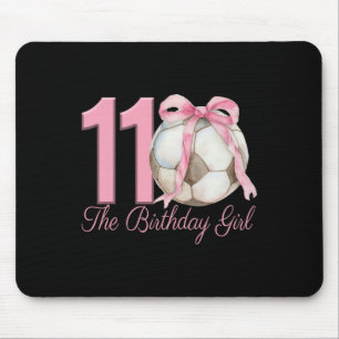 11th Birthday Girl Soccer Ball Coquette Pink Bow 1 Mouse Pad