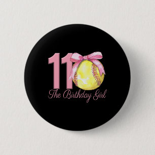 11th Birthday Girl Softll Team Coquette Pink Bow 1 6 Cm Round Badge