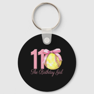 11th Birthday Girl Softll Team Coquette Pink Bow 1 Key Ring