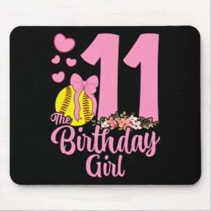 11th Birthday Girl Softll Team Coquette Pink Bow 1 Mouse Pad