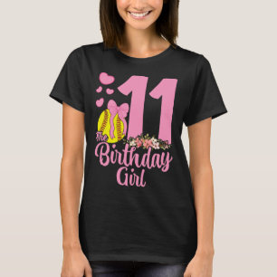 11th Birthday Girl Softll Team Coquette Pink Bow 1 T-Shirt