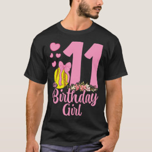 11th Birthday Girl Softll Team Coquette Pink Bow 1 T-Shirt