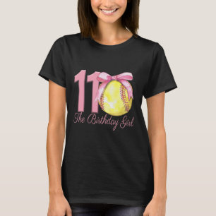 11th Birthday Girl Softll Team Coquette Pink Bow 1 T-Shirt