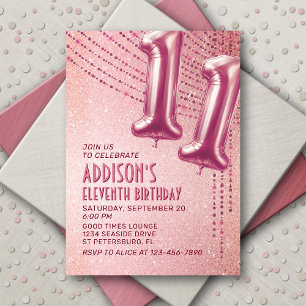 11th Birthday Girls Rose Gold  Invitation