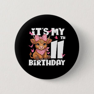 11th Birthday Highland Cow 11 Year Old Birthday 6 Cm Round Badge