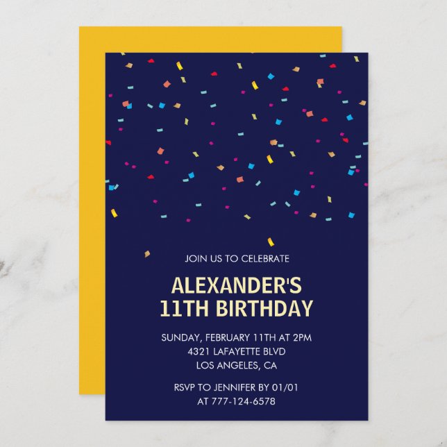 11th birthday invitations Boy Confetti Modern (Front/Back)