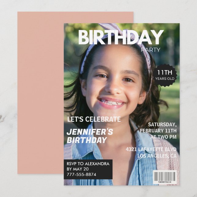 11th birthday invitations Girl Magazine Cover (Front/Back)