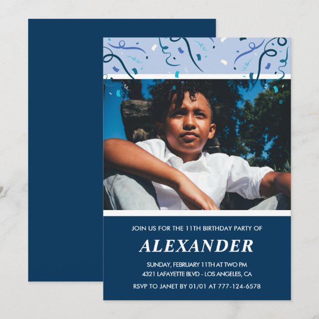 11th birthday invitations Photo Navy Blue (Front/Back)