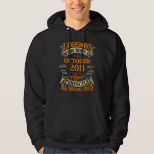 11th Birthday  Legends Born In October 2011 11 Yrs Hoodie