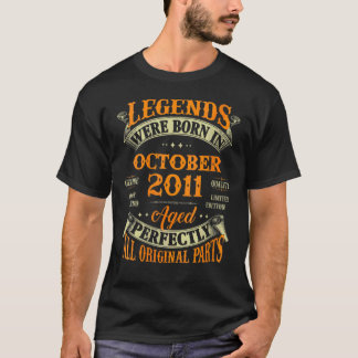 11th Birthday  Legends Born In October 2011 11 Yrs T-Shirt