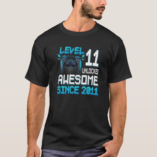 11th Birthday Level 11 Unlocked Awesome 2011 Video T-Shirt (Front)
