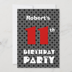 11th Birthday Modern Teen Black and White Pattern Invitation
