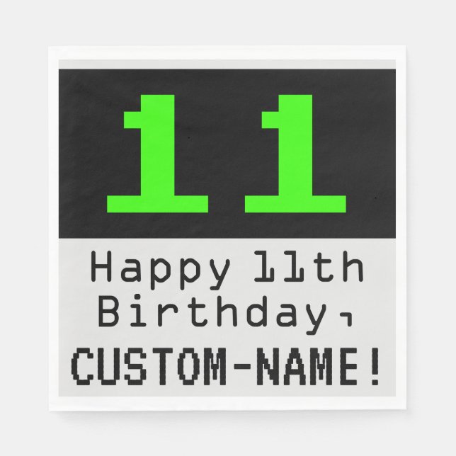 11th Birthday - Nerdy / Geeky Style "11" & Name Napkin (Front)