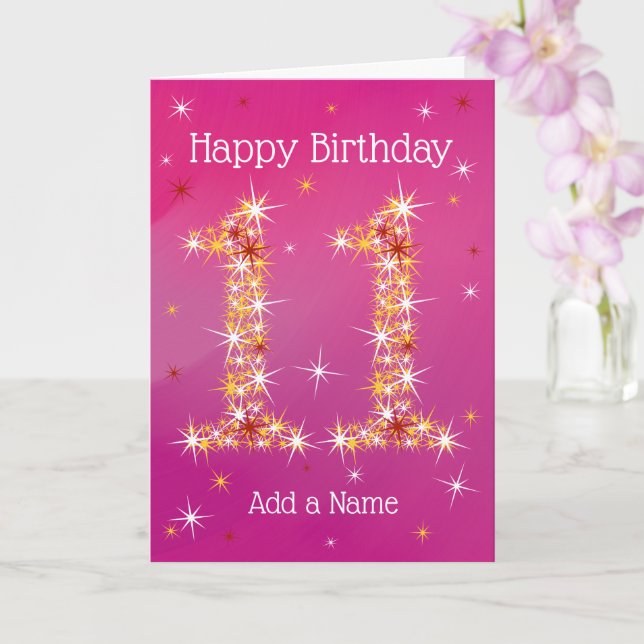 11th Birthday - Number 11 in Stars - Pink - Age 11 Card (Orchid)