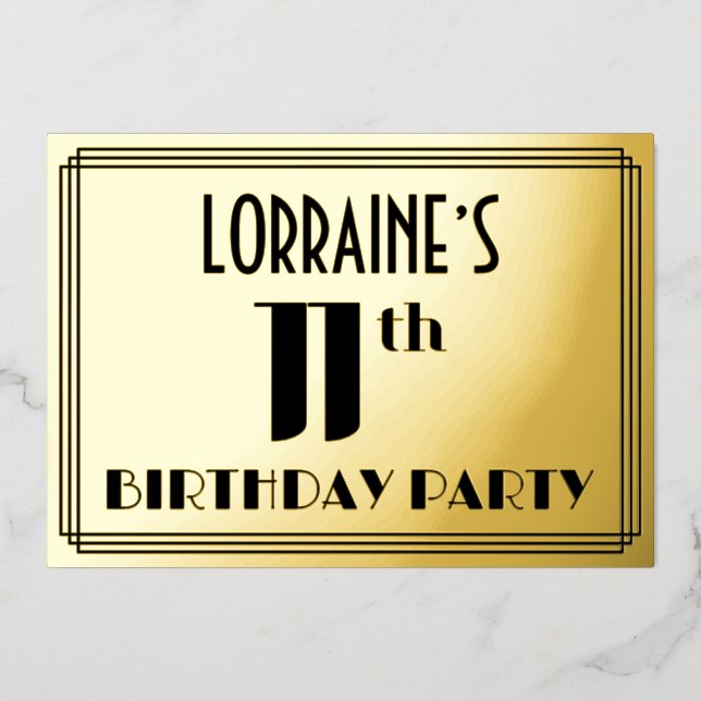 11th Birthday Party: Art Deco Look “11” and Name (Front)