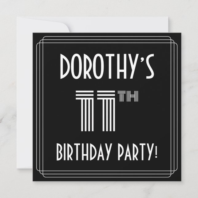 11th Birthday Party: Art Deco Style w/ Custom Name Invitation (Front)