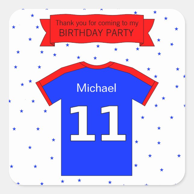 11th birthday party Custom name and thank you text Square Sticker (Front)
