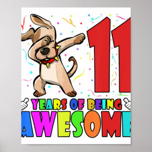 11th Birthday Party Dabbing Dog - 11 Years Old Gir Poster