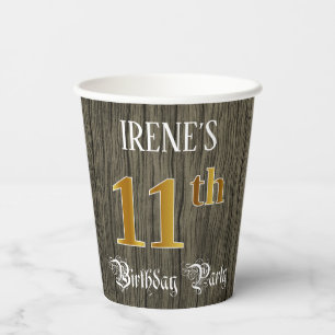 11th Birthday Party — Faux Gold & Faux Wood Look Paper Cups
